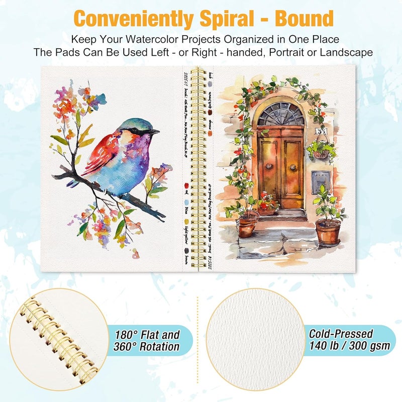 Creazic 9"x12" Watercolor Paper Pad, Spiral Bound with Tear Line, 16 Sheets (140lb/300g): Art and School Supplies- Water Color Paper for Adults Kids-Watercolors, Watercolor Sketches, and Art Journals - Image 3